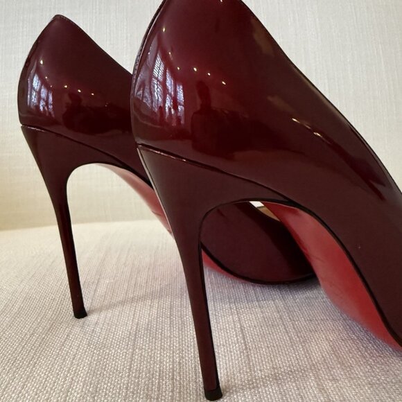 Christian Louboutin Fifi 120 Dark Red Burgundy Patent Heels - Picture 14 of 16